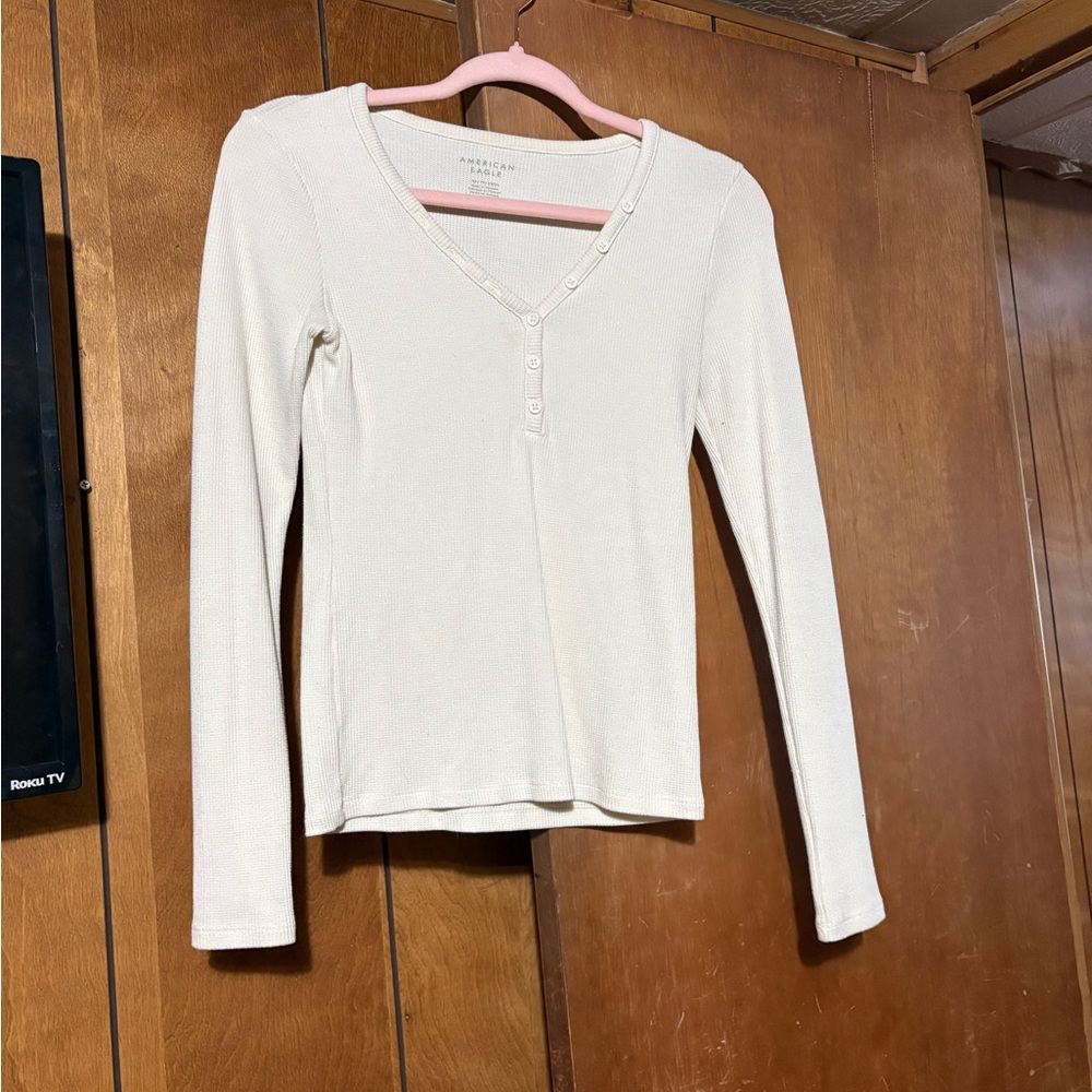 American Eagle Outfitters Cream Long Sleeve Top